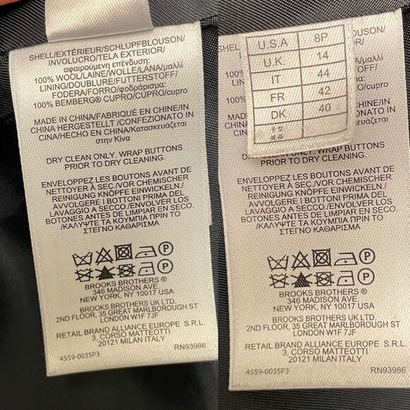 BROOKS BROTHERS Ing Loro Piana & C Wool Navy Blue Button Front Blazer 8P - Picture 7 of 7